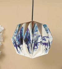 Load image into Gallery viewer, BLUE FEATHER COLLAPSIBLE BOX-SHAPED ORIGAMI HANGING LAMPSHADE