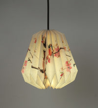 Load image into Gallery viewer, CHERRY BLOSSOM WITH VIOLET BIRD COLLAPSIBLE ORIGAMI HANGING LAMPSHADE