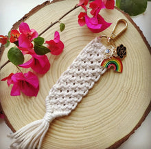 Load image into Gallery viewer, "JHAROKHA" Collection of macramé keychain with assorted charms
