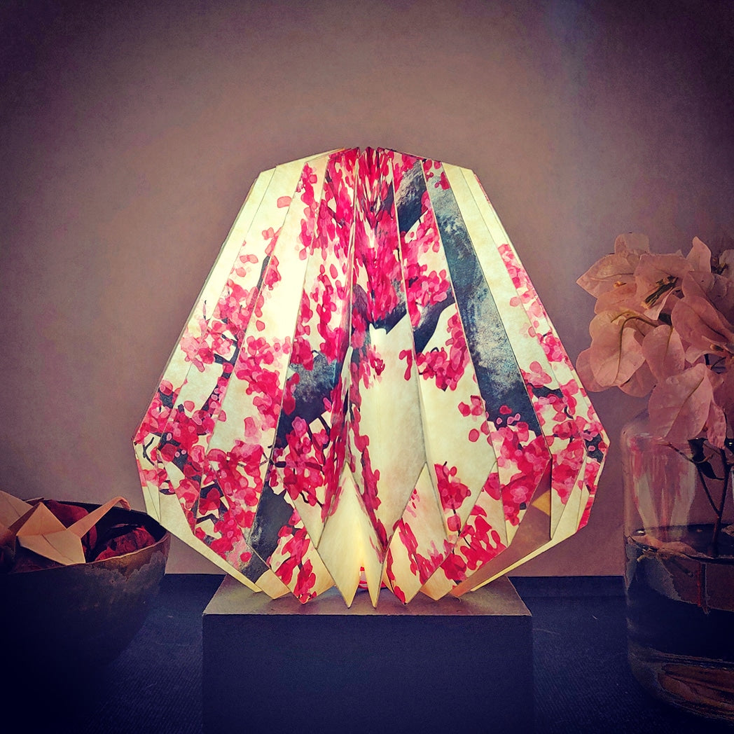 RED CHERRY BLOSSOM COLLAPSIBLE ORIGAMI TABLE LAMP FLOFTstudio