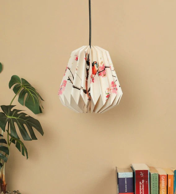 CHERRY BLOSSOM WITH VIOLET BIRD COLLAPSIBLE ORIGAMI HANGING LAMPSHADE
