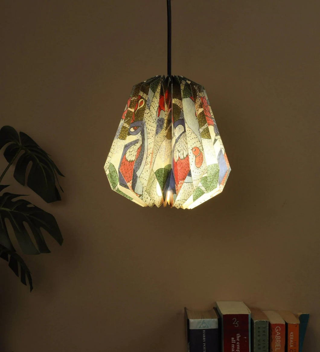 GOND ART COLLAPSIBLE CONICAL ORIGAMI HANGING LAMPSHADE