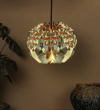 Load image into Gallery viewer, GOND ART LARGE COLLAPSIBLE DAHLIA ORIGAMI HANGING LAMPSHADE
