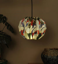 Load image into Gallery viewer, GOND ART COLLAPSIBLE DAHLIA ORIGAMI HANGING LAMPSHADE

