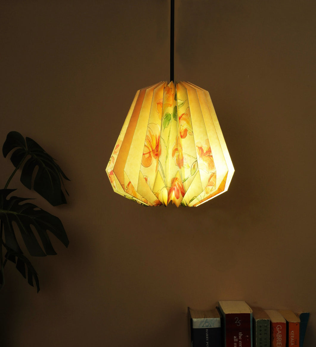 ORANGE CHERRY BLOSSOM COLLAPSIBLE CONICAL ORIGAMI HANGING LAMPSHADE
