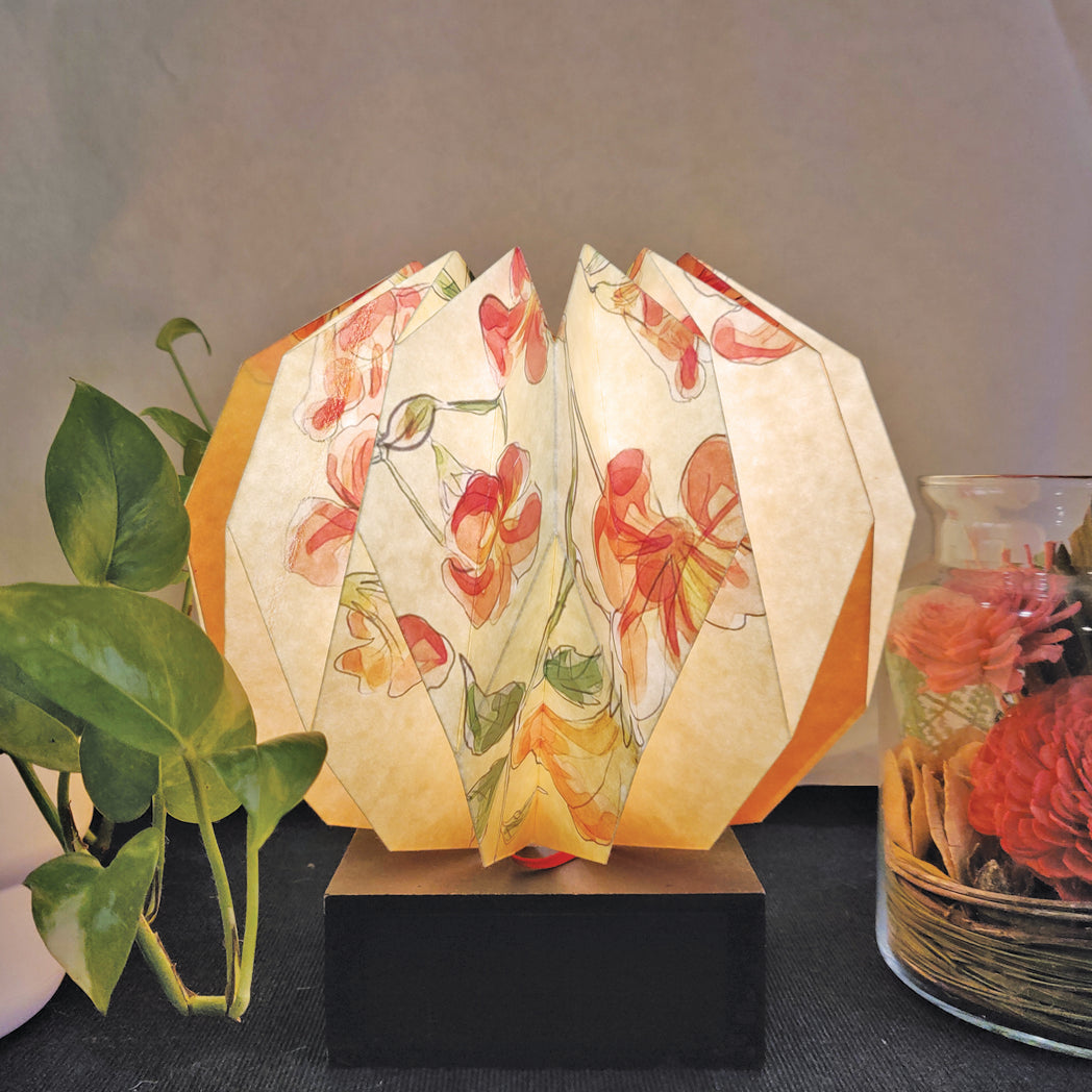 ORANGE CHERRY BLOSSOM DAHLIA ORIGAMI TABLE LAMP