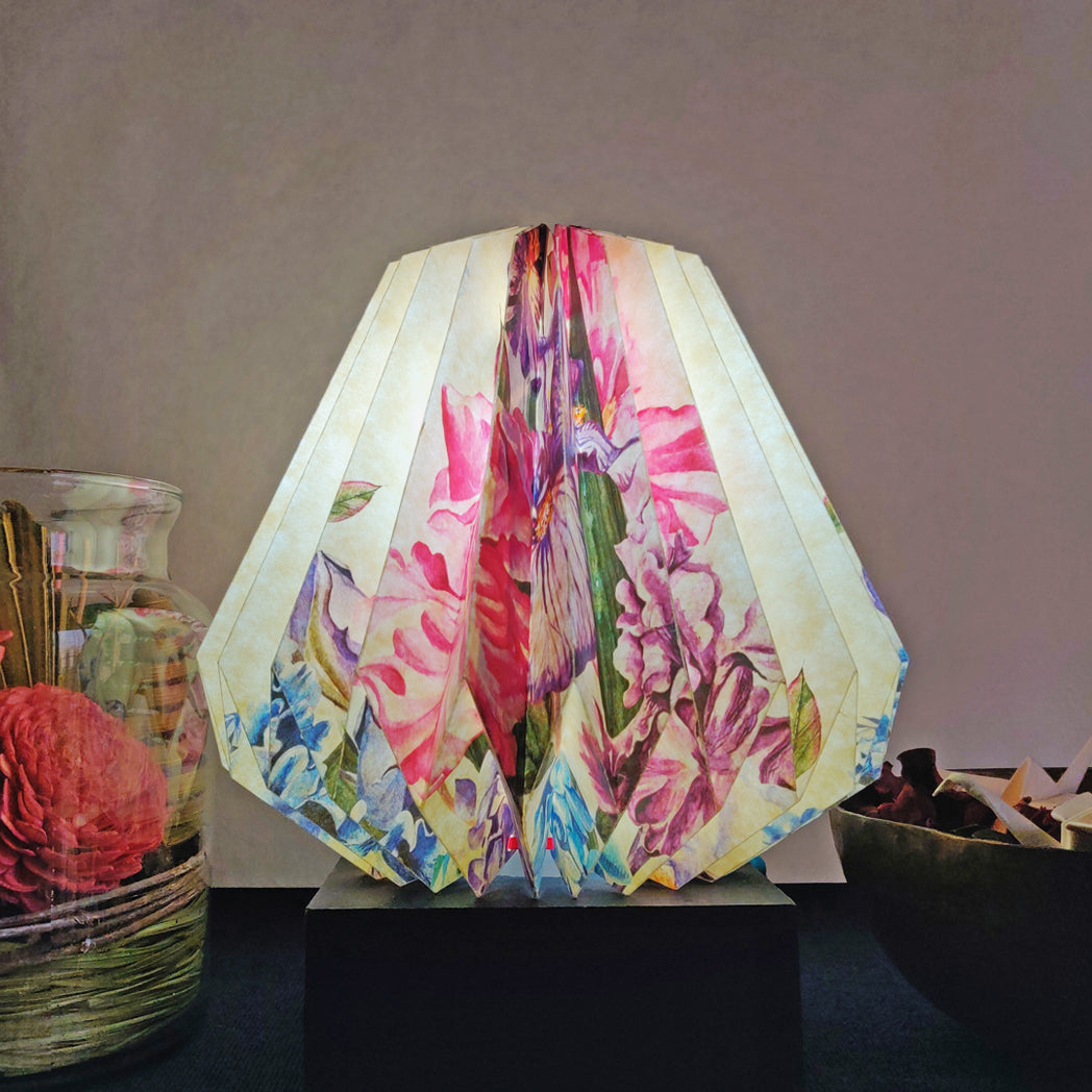 MULTICOLOR FLORAL COLLAPSIBLE HANDCRAFTED ORIGAMI TABLE LAMP