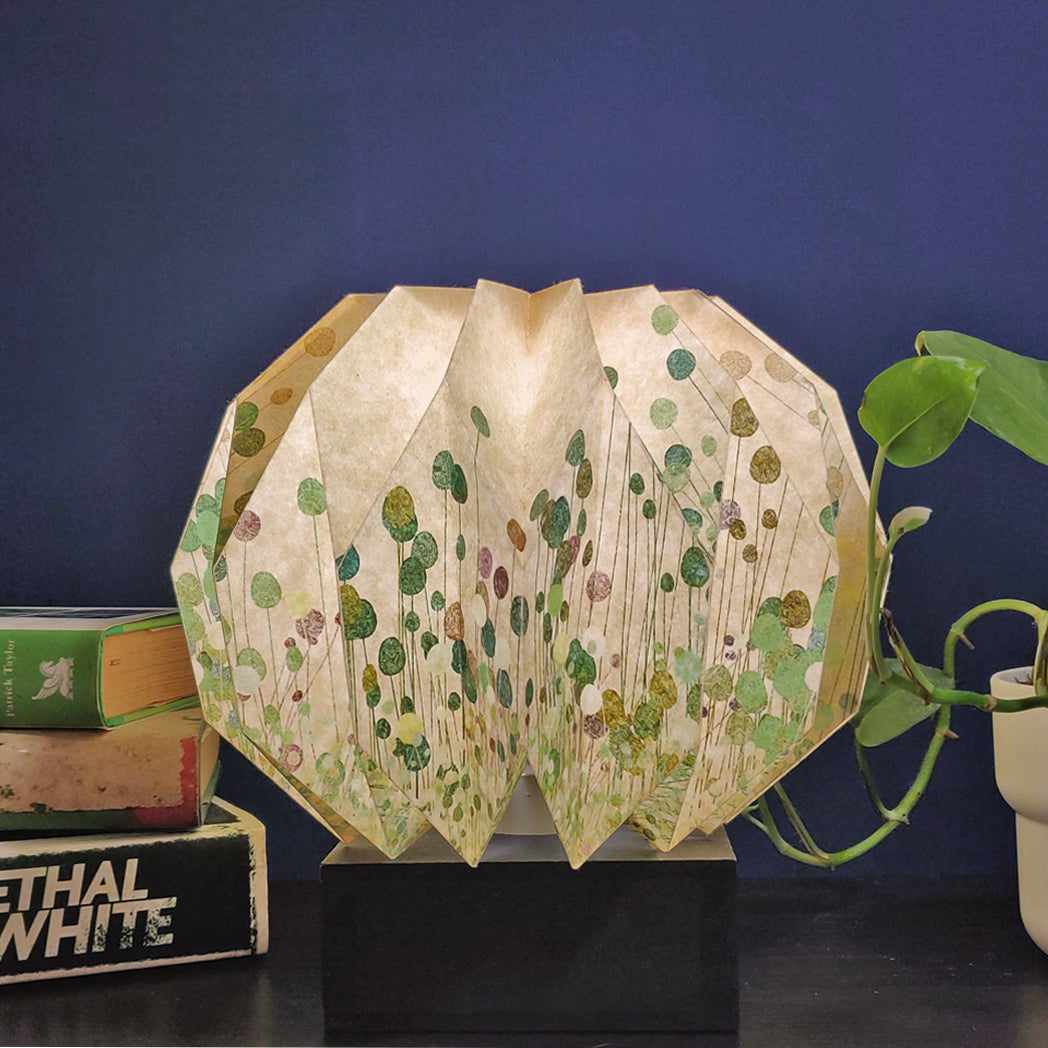 GREEN FLORAL COLLAPSIBLE ORIGAMI TABLE LAMP