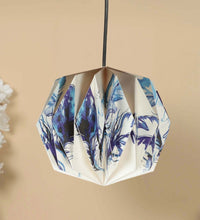 Load image into Gallery viewer, BLUE FEATHER COLLAPSIBLE BOX-SHAPED ORIGAMI HANGING LAMPSHADE
