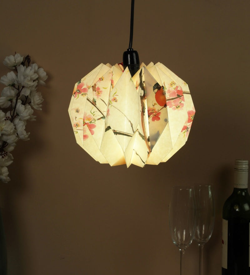 CHERRY BLOSSOM WITH VIOLET BIRD DAHLIA COLLAPSIBLE ORIGAMI HANGING LAMPSHADE