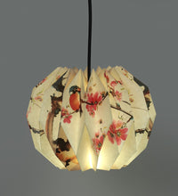 Load image into Gallery viewer, CHERRY BLOSSOM WITH VIOLET BIRD DAHLIA COLLAPSIBLE ORIGAMI HANGING LAMPSHADE
