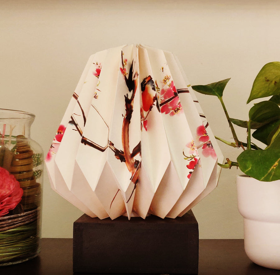 CHERRY BLOSSOM WITH VIOLET BIRD COLLAPSIBLE ORIGAMI TABLE LAMP