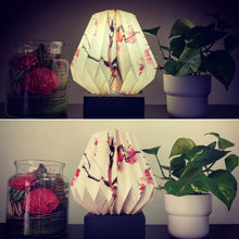 Load image into Gallery viewer, CHERRY BLOSSOM WITH VIOLET BIRD COLLAPSIBLE ORIGAMI TABLE LAMP
