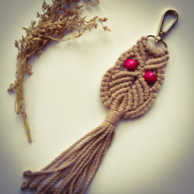 Load image into Gallery viewer, &quot;OWL&quot; Knots of Love macrame ring for keychain/bag/belt
