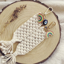 Load image into Gallery viewer, YOURS &amp; MINE COLLECTION of macramé keychain with assorted charms
